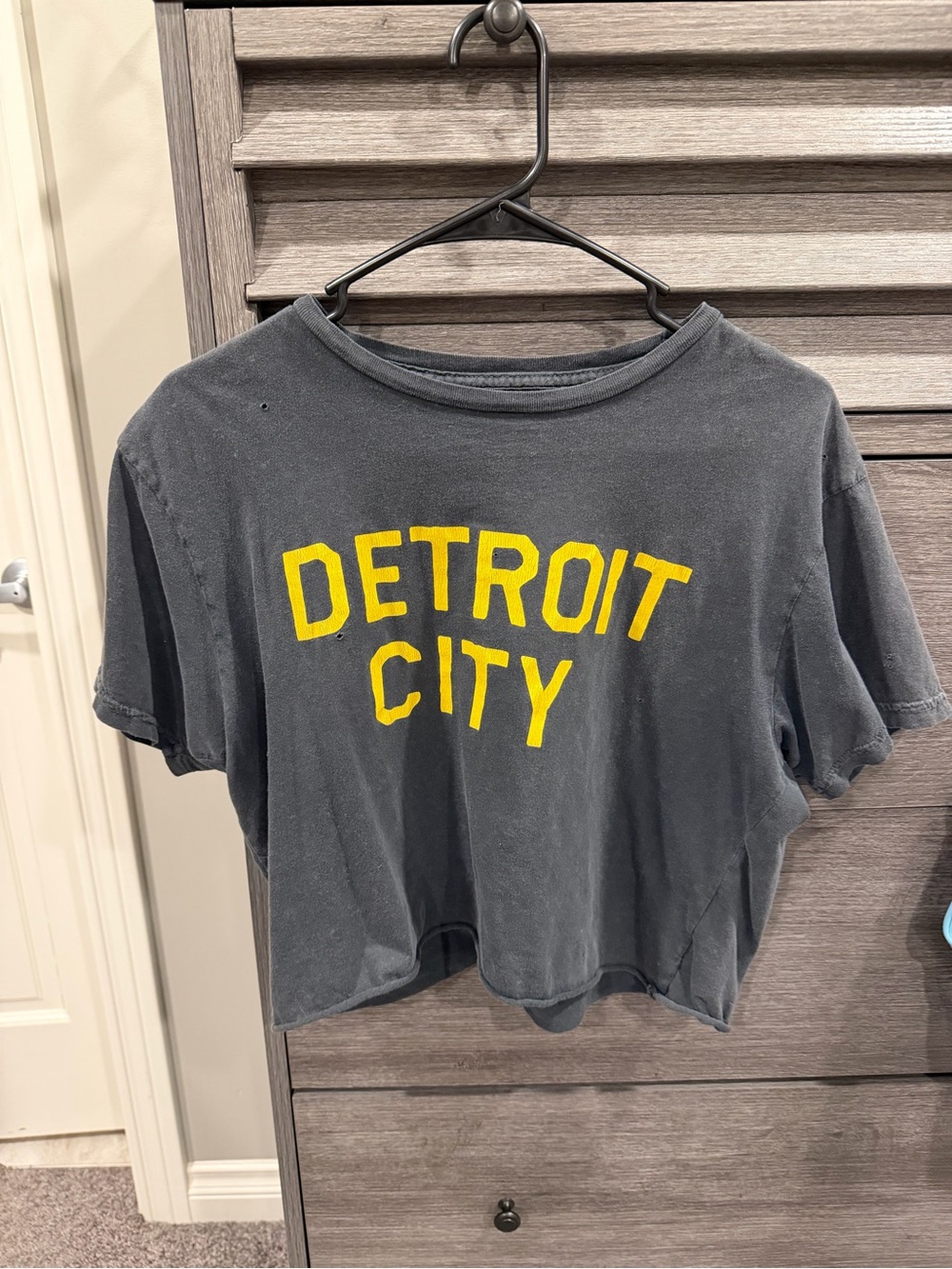 Detroit City Gray Distressed Cropped Graphic Tee Fits like oversized small/med